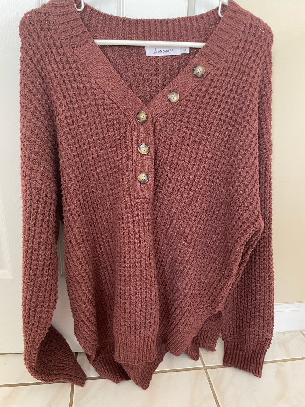 Waffle weave pullover Sweater - Brown